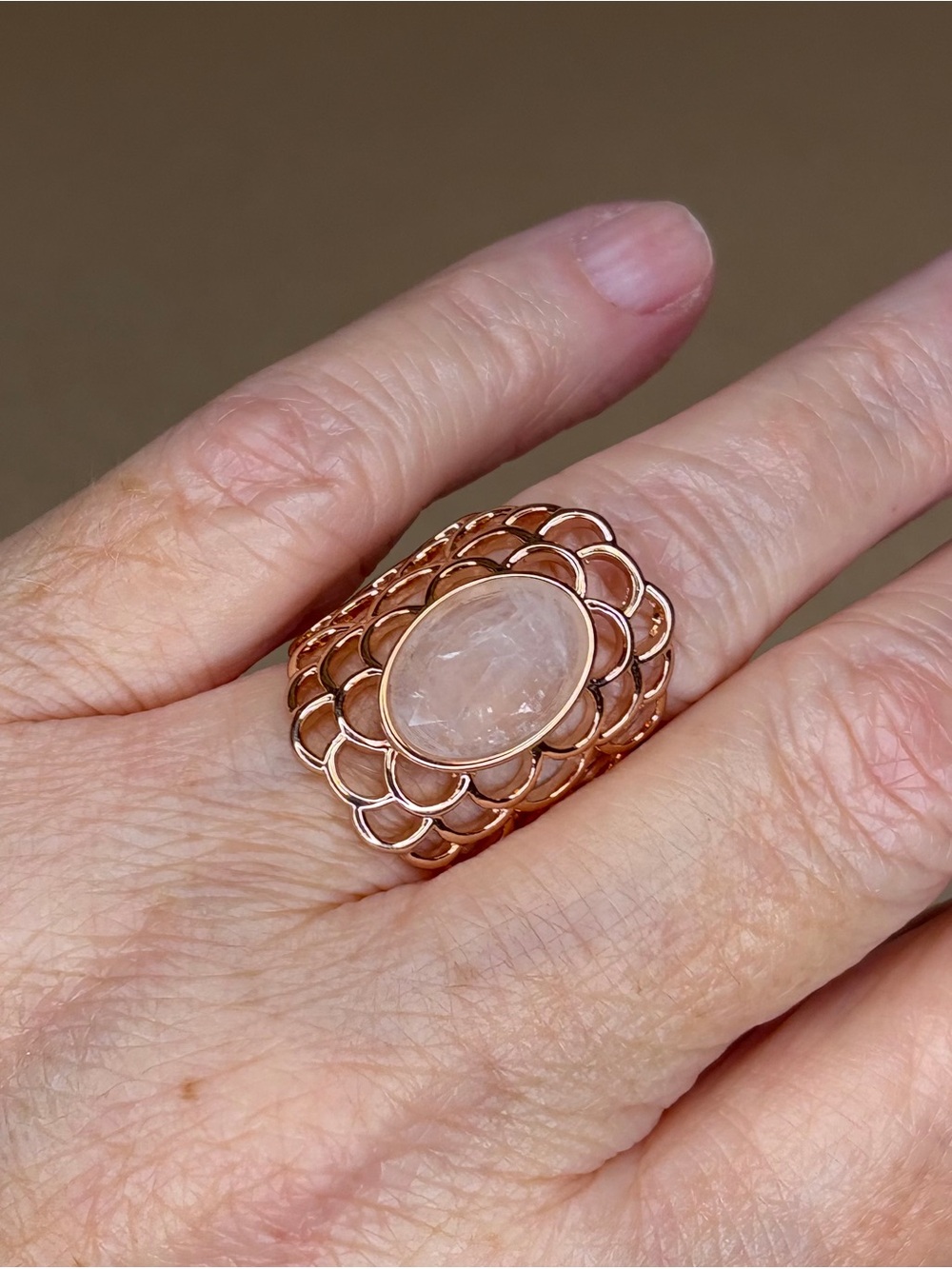 Rose Gold Tone Oval Stone Cabochon Statement Ring